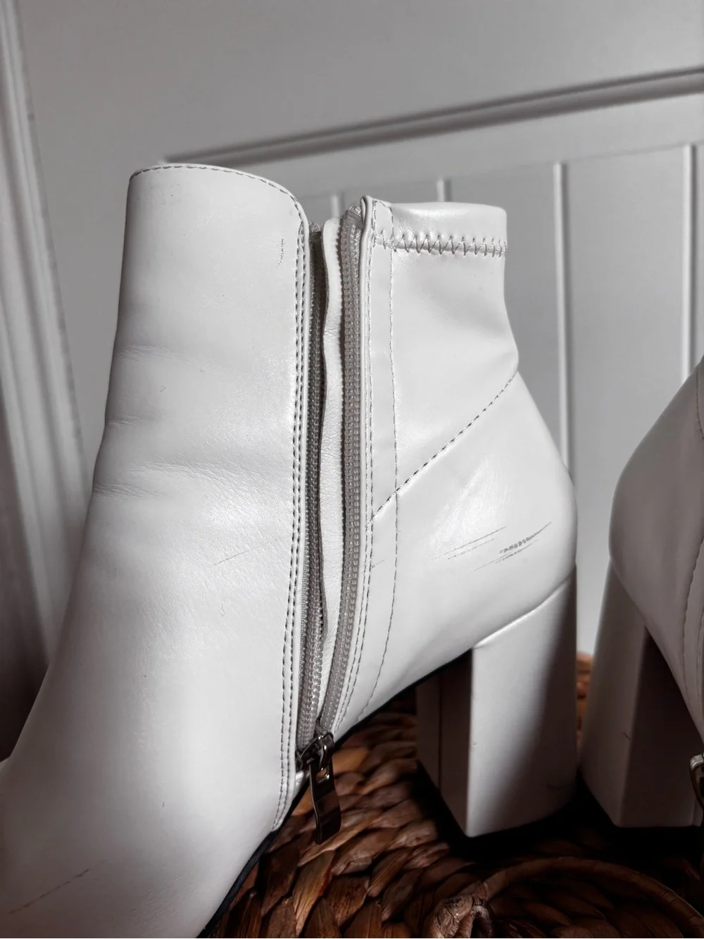 Women's White Block Heel Ankle Boots